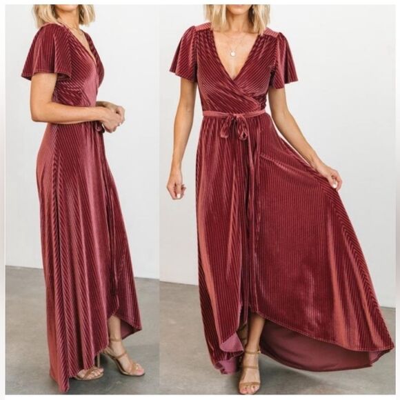 BALTIC BORN Andi Ribbed Velvet Wrap Dress - Picture 1 of 8
